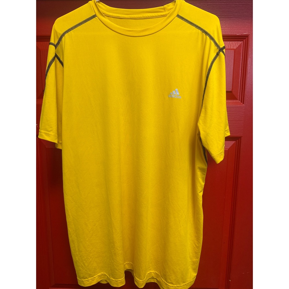 Adidas Climalite Mens XL Yellow Short Sleeve Performance T-Shirt Contrast Stitch